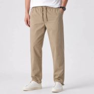 شلوار کتان کنف pull&bear اورجینال نسکا‌فه‌ای کمر کش کد 2053