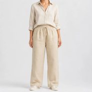 شلوار لنین حصیری zara اورجینال رنگ کرم کد 2057