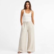 شلوار اورجینال لنین ZARA رنگ کرمی زنانه کد 2066