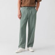 شلوار لنین راسته رگولار بسیار خنک مردانه سبز برند H&M سوئدی کد 2080