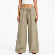 شلوار لنین حصیری ZARA اورجینال رنگ زیتونی کد 2059