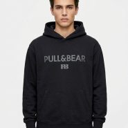 هودی مردانه Pull&Bear مشکی طرح‌دار | کد 156